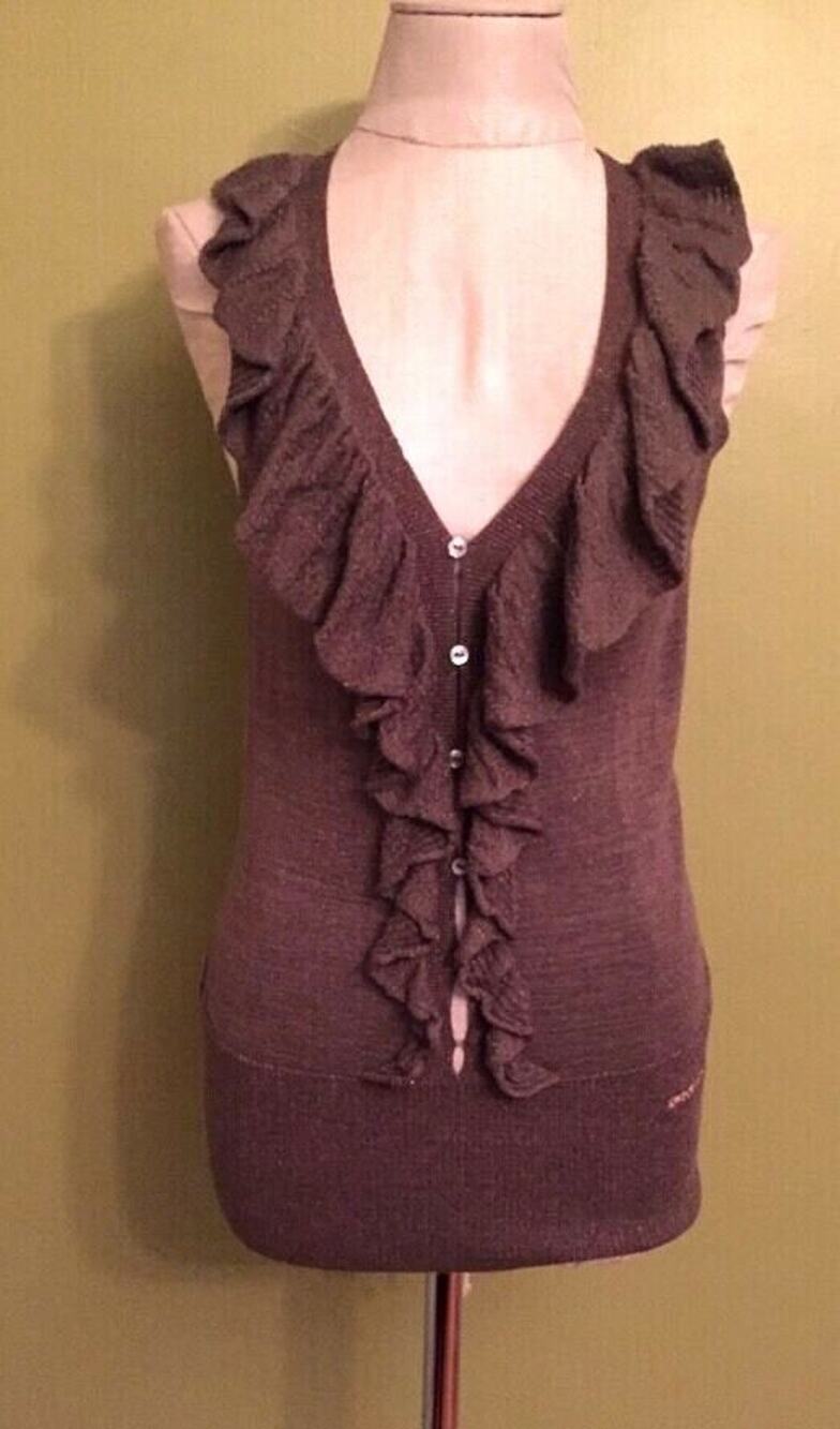 Small DKNY Brown and Copper Women's Sleeveless Sweater Vest Cardigan